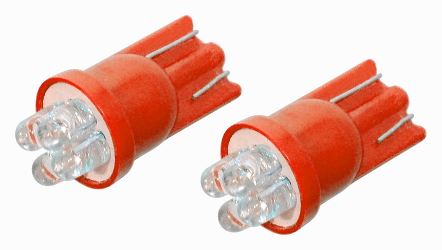 Žárovka 4LED 12V T10 červená 2ks