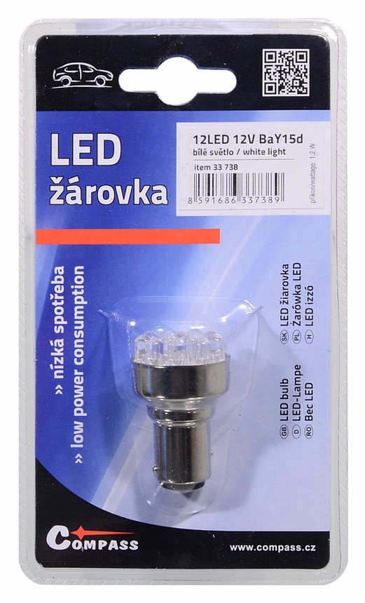 Žárovka 12LED 12V BaY15d bílá