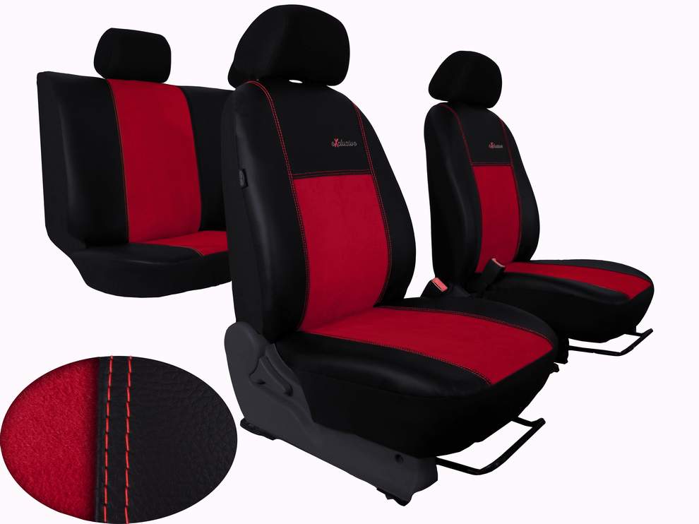 Autopotahy Škoda Fabia I, kožené s alcantarou EXCLUSIVE tmavočervené, dělené, 5 op. hlavy
